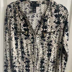 INC International Concepts Black and White Patterned Blouse
